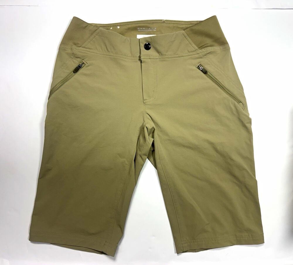 Columbia Men's Tan Solid Bermuda Shorts Flat Front Stretch Zip Pockets Button